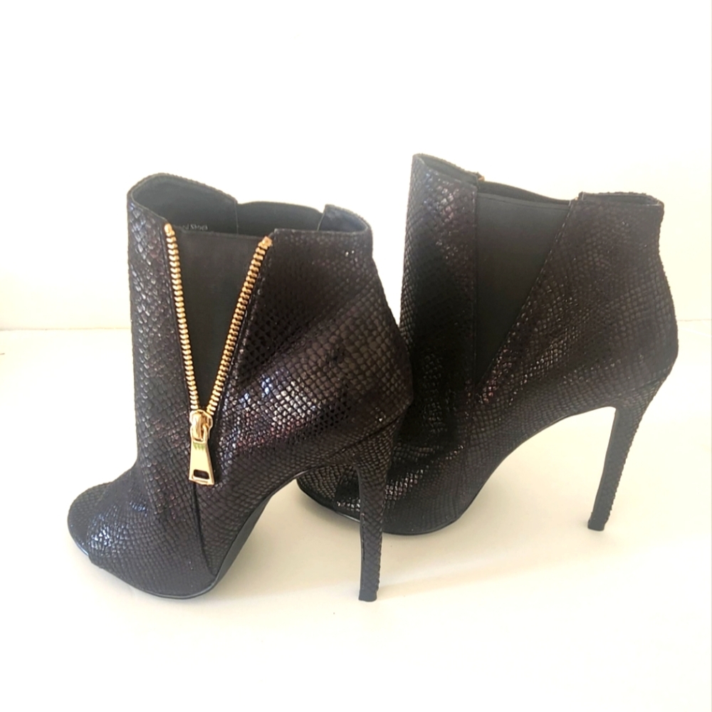 NIB Privileged Mert Black Snakeskin Bootie- 7.0